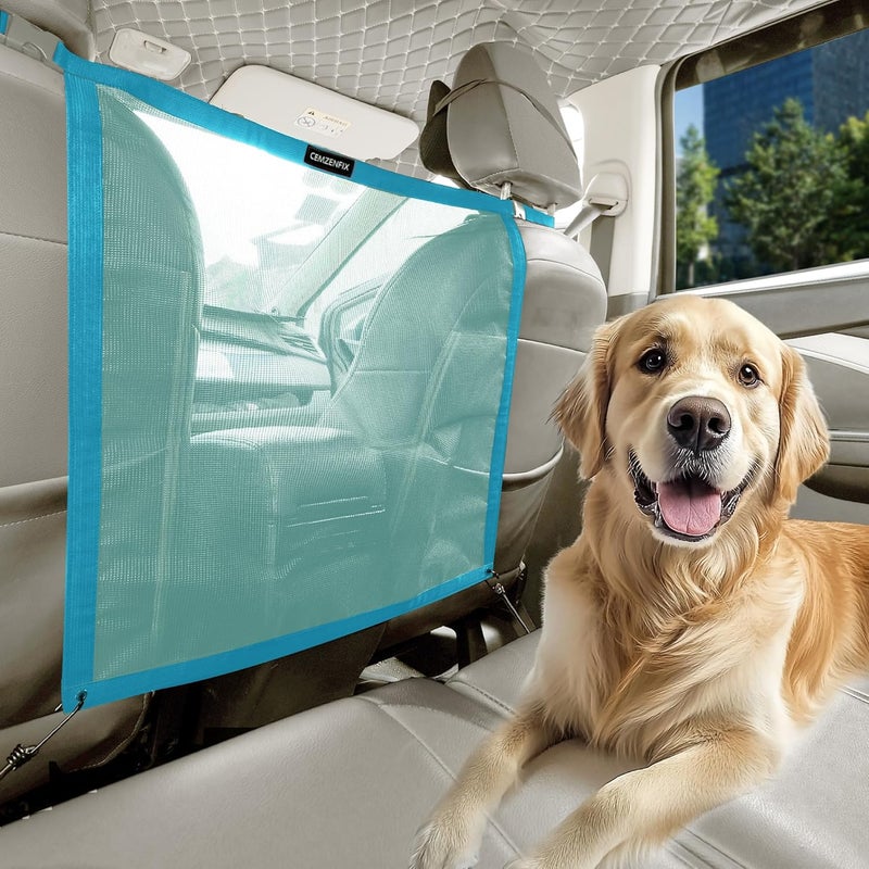 CEMZENFIX Universal Dog Car Net Barrier – Sturdy Mesh, Easy Install, Breathable Design, Easy to Clean, Flexible Bungee Cords for Adjustable Fit 23"×23" (Sky Blue) - Image 1